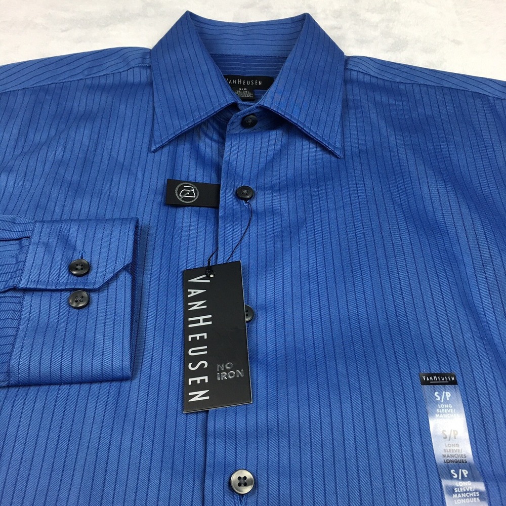 Van Heusen Dress Shirt Men's Small/Petite 14-14.5 Blue‎ Pinstripe No Iron NWT! - Picture 5 of 11